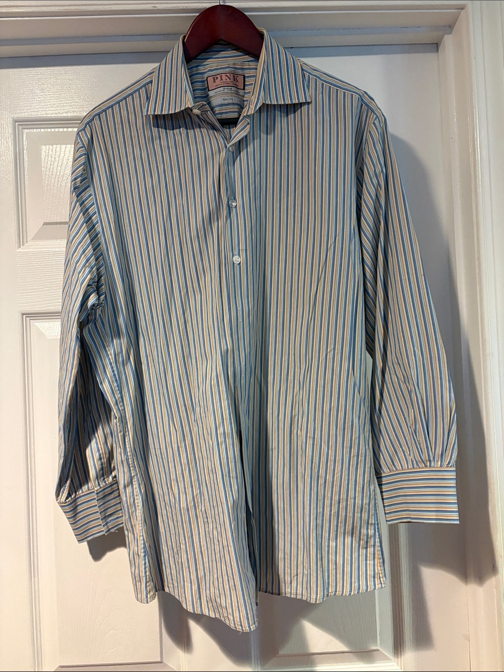 Thomas Pink Blue and White Striped Dress Shirt